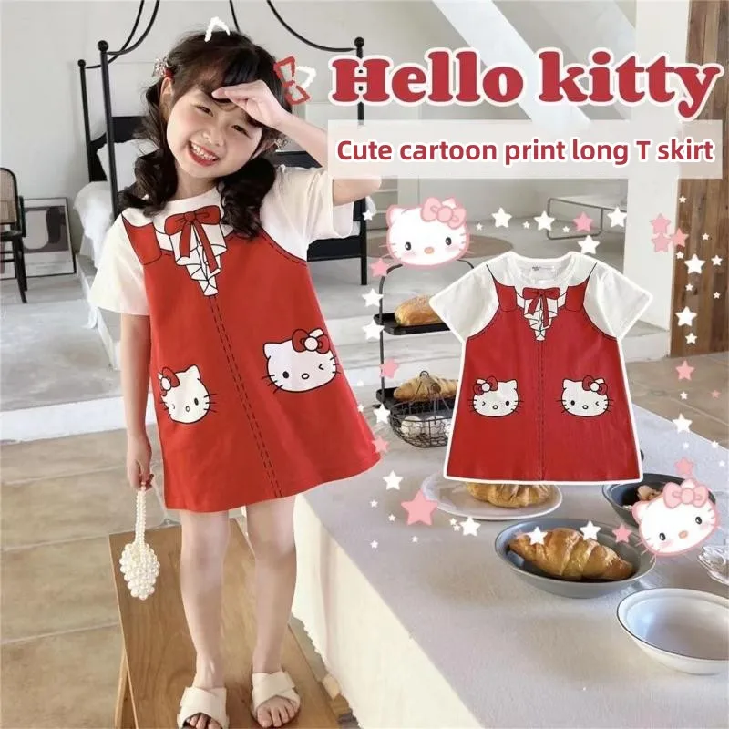 

Kawaii Sanrio хобби из аниме Hello Kitty My Melody Kuromi платье принцессы для девочек летнее новое платье из двух частей с коротким рукавом