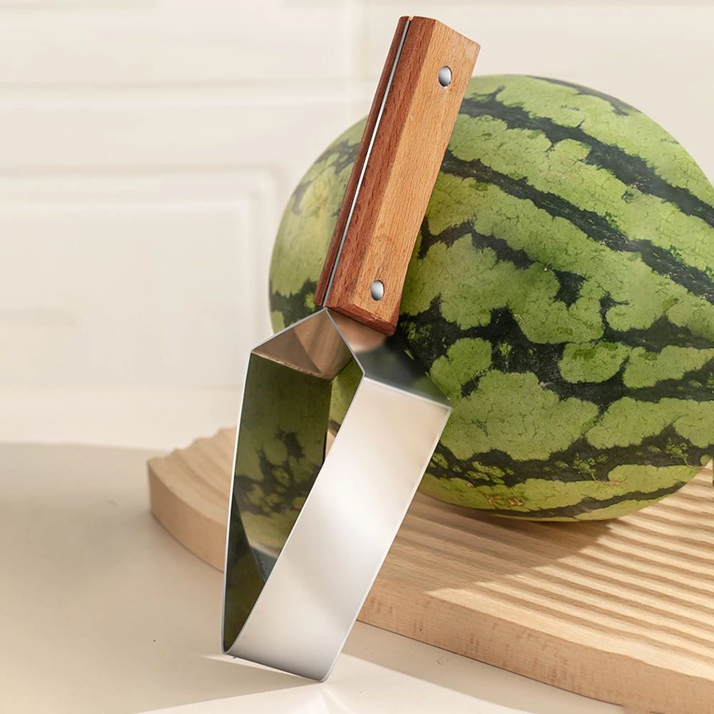 Watermelon Slicer Cutter Stainless Steel Non-slip Wooden Handle Not Hurt Hands Cantaloupe Kitchen Fruit Cutting Tool