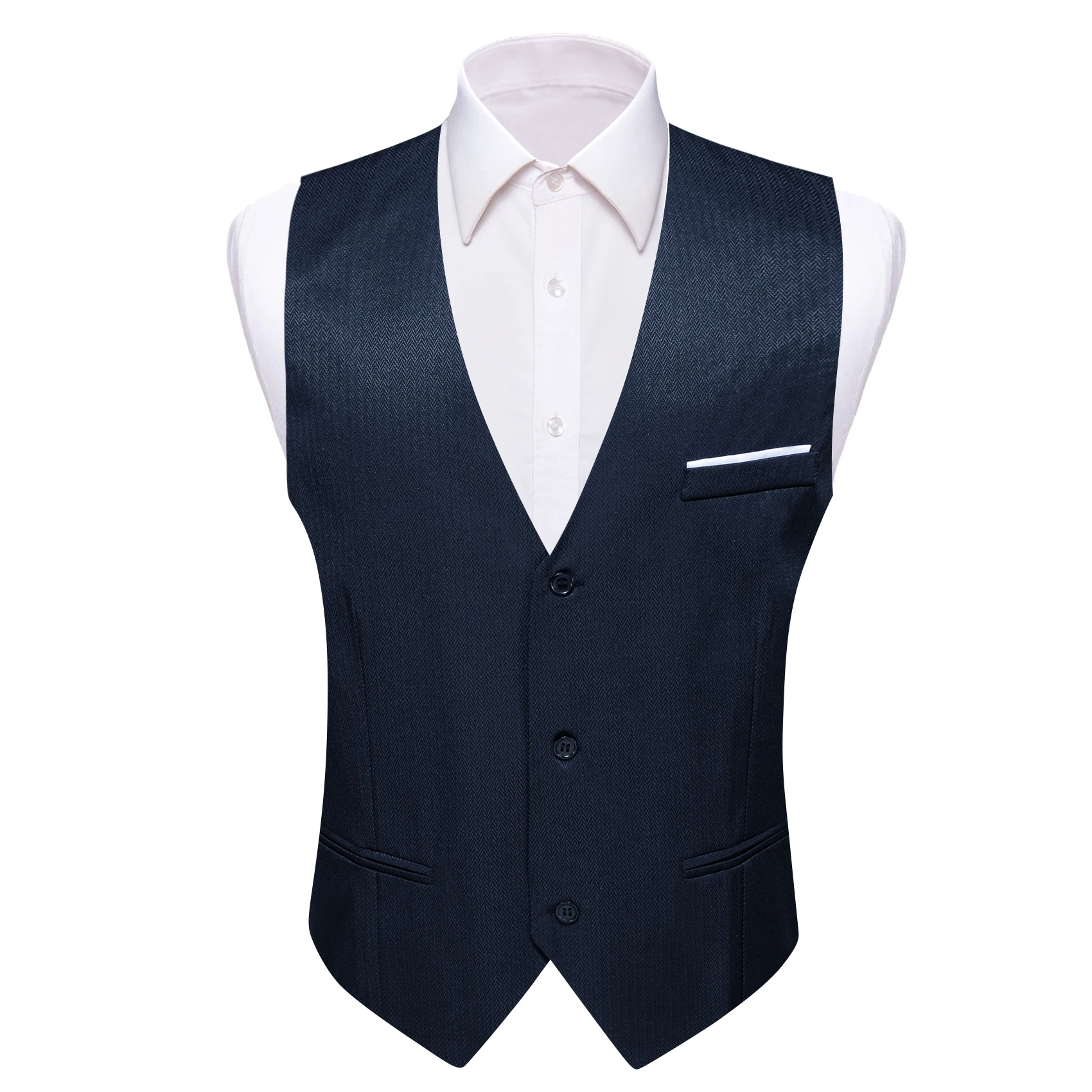 

Luxury Vest for Men Silk Dark Blue Solid Plain Slim Fit Waistcoat Sleeveless Jacket Weddding Business Formal Tops Barry Wang