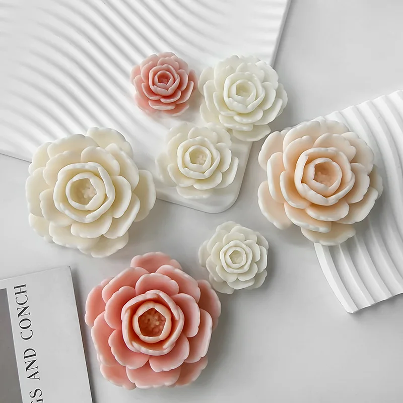 Camellia Scented Candle Silicone Mold DIY Flower Mold Gypsum Resin Ornament Crystal Glue Mold Flowers Decoration Candles Making