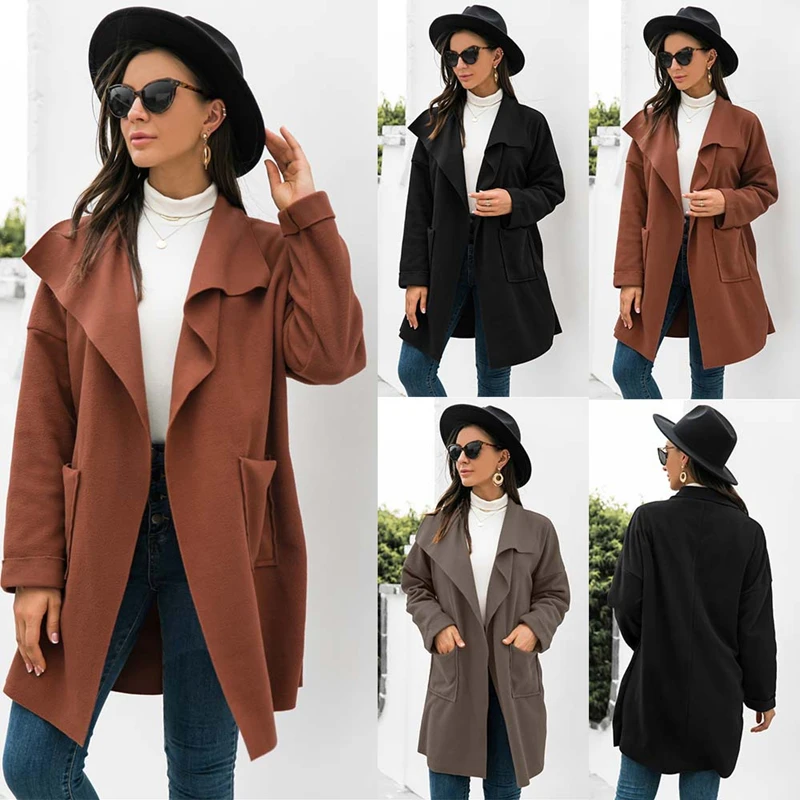 Women Winter Woolen Coats Medium Length Retro Warm Cardigan Jacket Female Long SleeveTurn Down Collar Overcoat New Outerwear 2017 fashion women woolen coat winter slim long mandarin collar overcoat new spring red black coats long wool outerwear qh0237