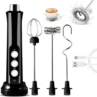 USB Rechargeable Milk Frother - 3 Speeds Mini Handheld Electric Milk Foam Maker with 3 Whisks for Latte, Coffee, Cappuccino