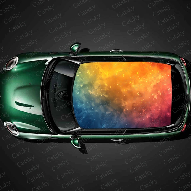 

Colors of Rainbow Car Roof Sticker Wrap Racing SUV Accessories Packaging Painted PVC Custom Car Graphic Decal