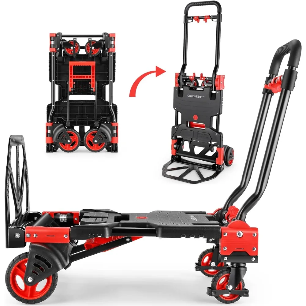 

330LB Folding Hand Truck Heavy Duty Carrying, Combination of Four Wheels and Two Wheels Convertible Dolly Cart with Retractable
