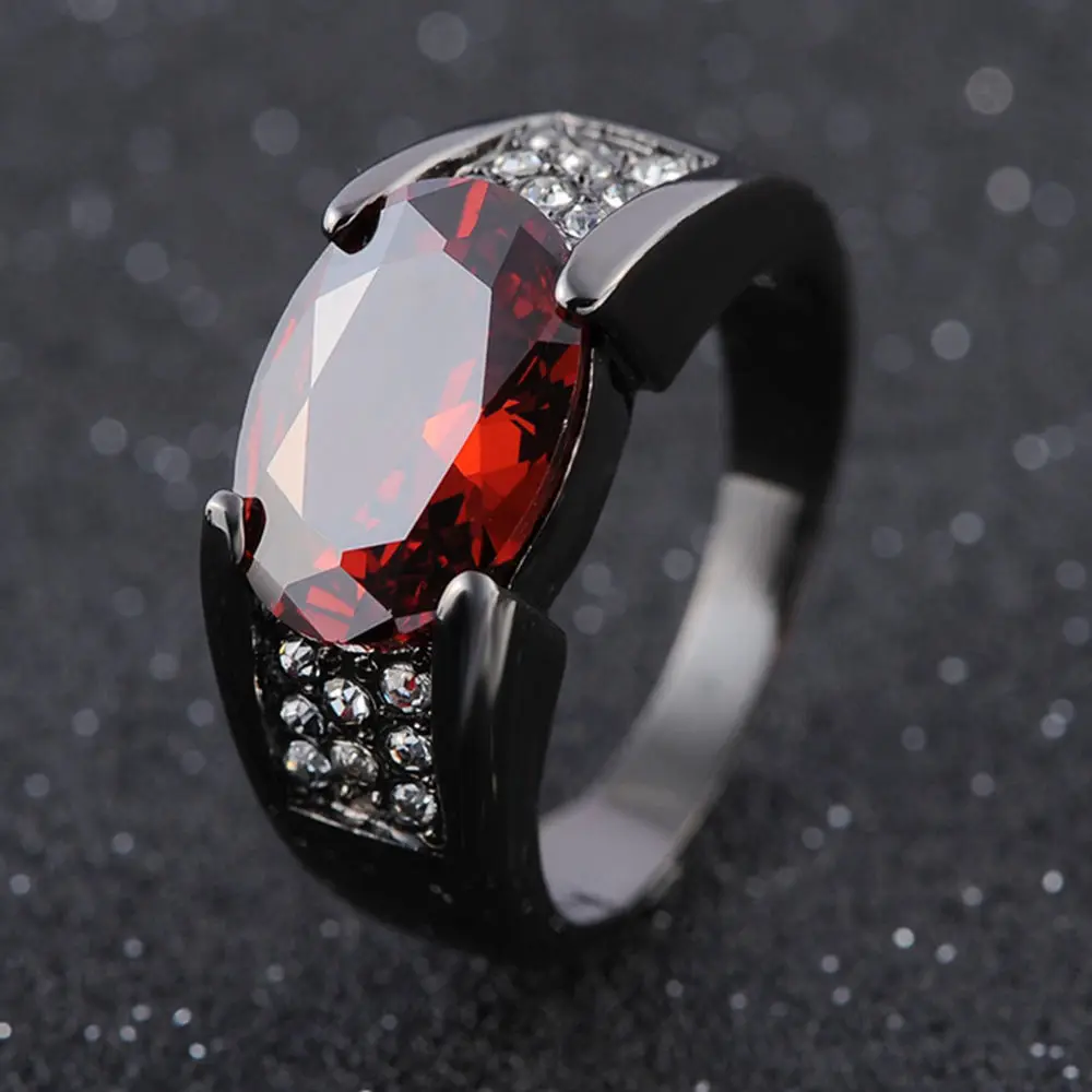 

Hip-hop 14K Black Gold Ruby Obsidian Ring Wedding Sapphire Natural Bizuteria for Women Men Unisex Rock Obsidian Jewelry Ring Box