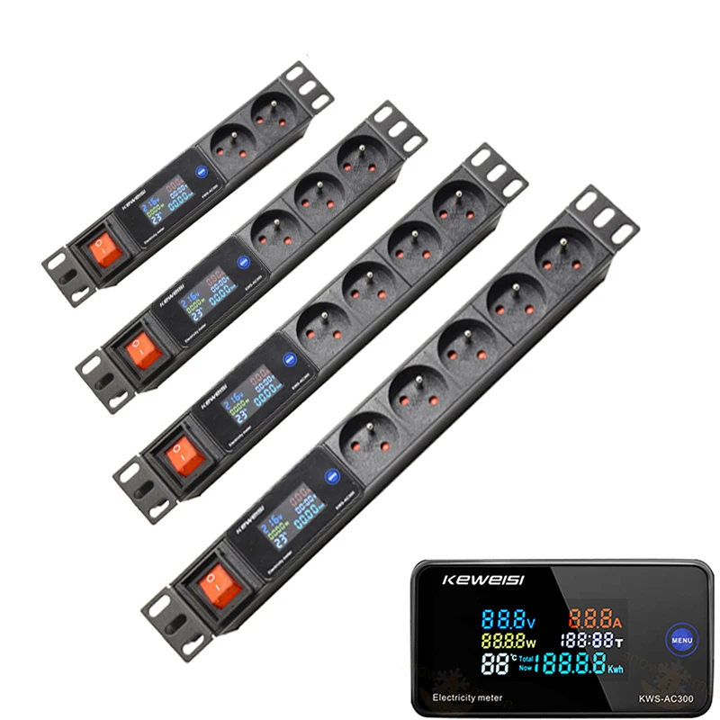 

Power Strip digital voltage measuring instrument 2-8 ways French socket network cabinet rack mount socket 2M cable