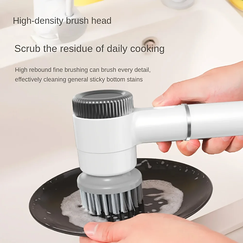 New Electric Cleaning Brush Multifunctional Kitchen Bathroom Toilet Portable LED Display With 5 Replaceable Brush Head