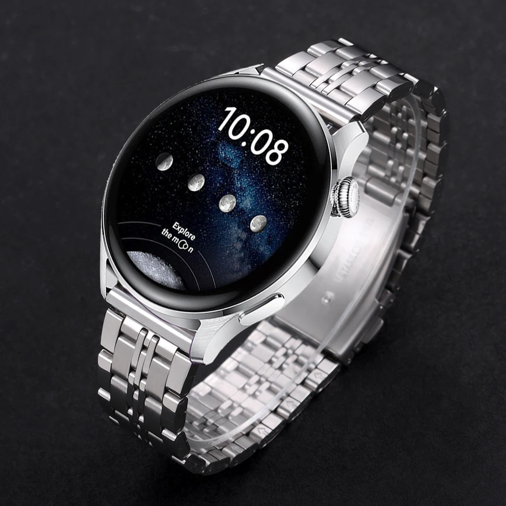 Premium Stainless Steel Watch Strap with Curved & Flat Ends - Universal Bracelet with Folding Buckle, Multiple Sizes Available