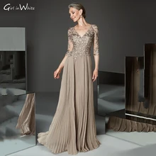 

Elegant A-line Lace Mother Of The Bride Dresses 3/4 Illusion Evening Party Prom Women Gowns V Neck Sheath Robe De Soirée Femme