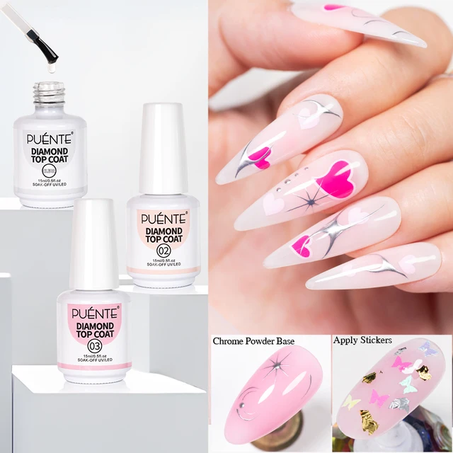 PUENTE 15ML Diamond Top Coat 9-IN-1 Function Gel Nail Polish One Step Base Top Coat Clear Nude Pink Color Soak Off Nail Varnish 5