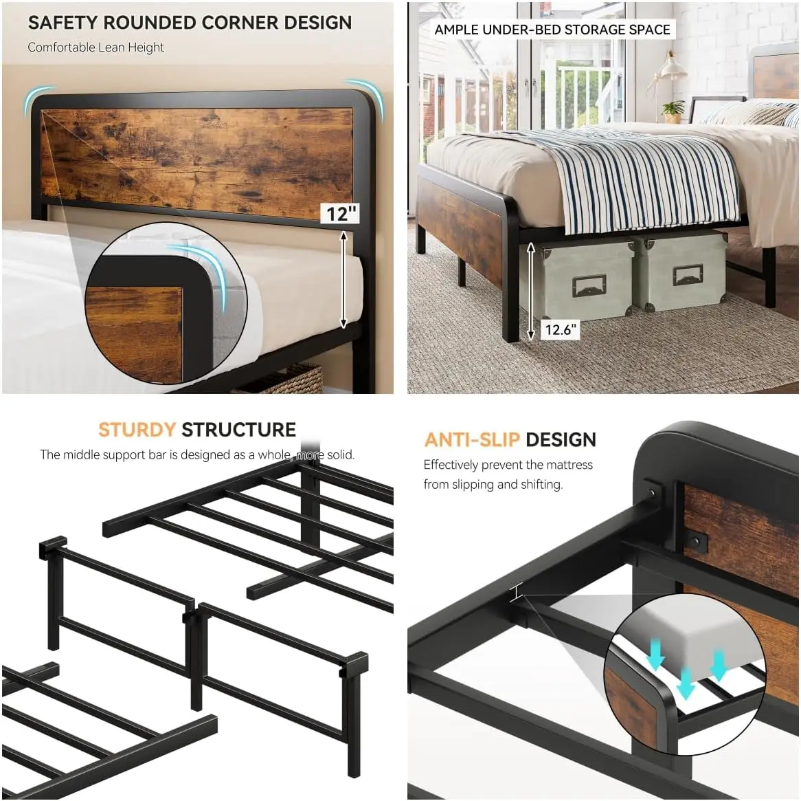 Full Bedroom 3-Pieces Bedroom Sets Full Size Bed Frame with 2 Nightstand Nightstands with Charging Station Drawer Open Storage