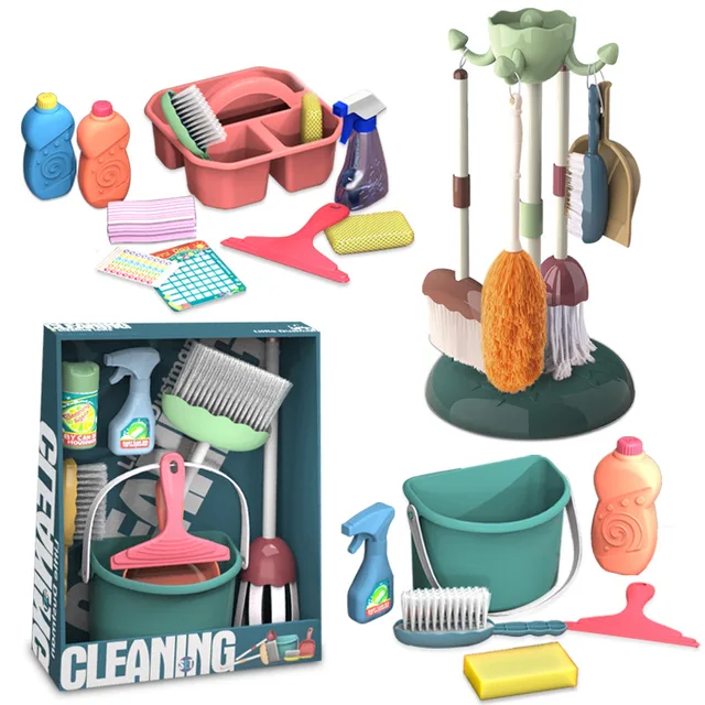 Cleaning Housekeeping Play Toys Mop Broom Set Games Montessori Tablet Educational Interactive Simulation Pretend Toys for Child 1