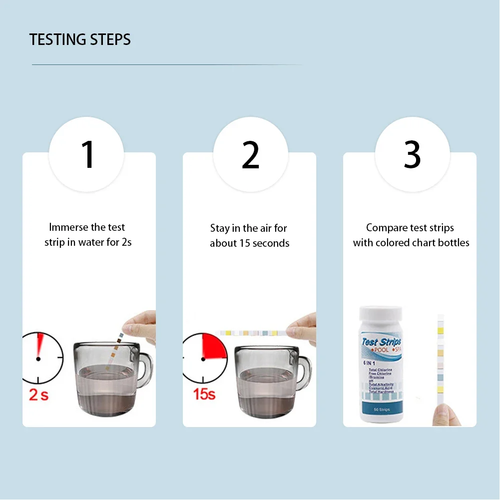 50/100Pcs 3/4/5/6/7 in 1 Swimming Pool PH Test Paper Multipurpose Chlorine/PH/Bromine Test Strips Swimming Pool Water Tester