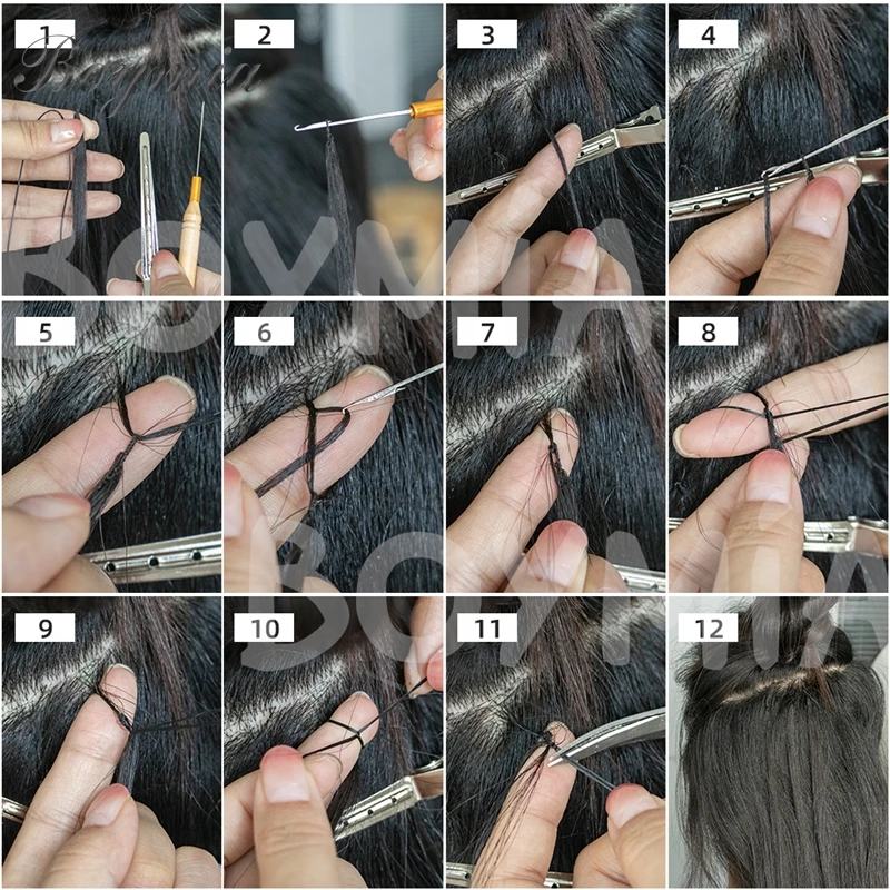 Boymia Micro Feather Human Hair Extensions 16"-24 Invisible Cotton String Knitting Extension Straight Natural Human Hair