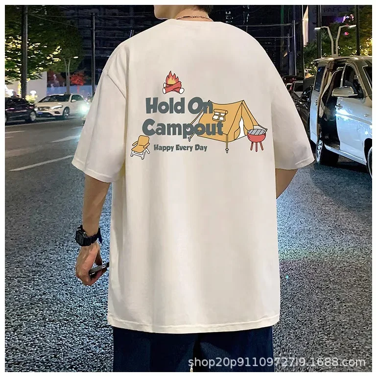 فضفاض عصري قصير الأكمام الرجال تي شيرت تنفس الكرتون طباعة الصيف أزياء عارضة أعلى نصف كم هونغ كونغ نمط المحملة