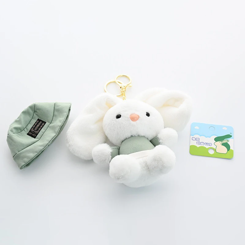 New Cartoon Summer Refreshing Sun Hat Bunny Plush Keychain Funny Cute Animal Backpack Decoration Pendant Children Birthday Gift 5