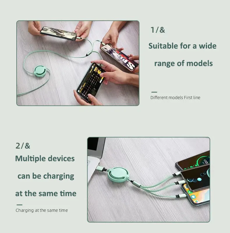 MFI 인증 3 in 1 고속 충전 USB-C 범용 연장 리퀴드 실리콘 케이블 마이크로 USB 충전 케이블 (IOS용)
