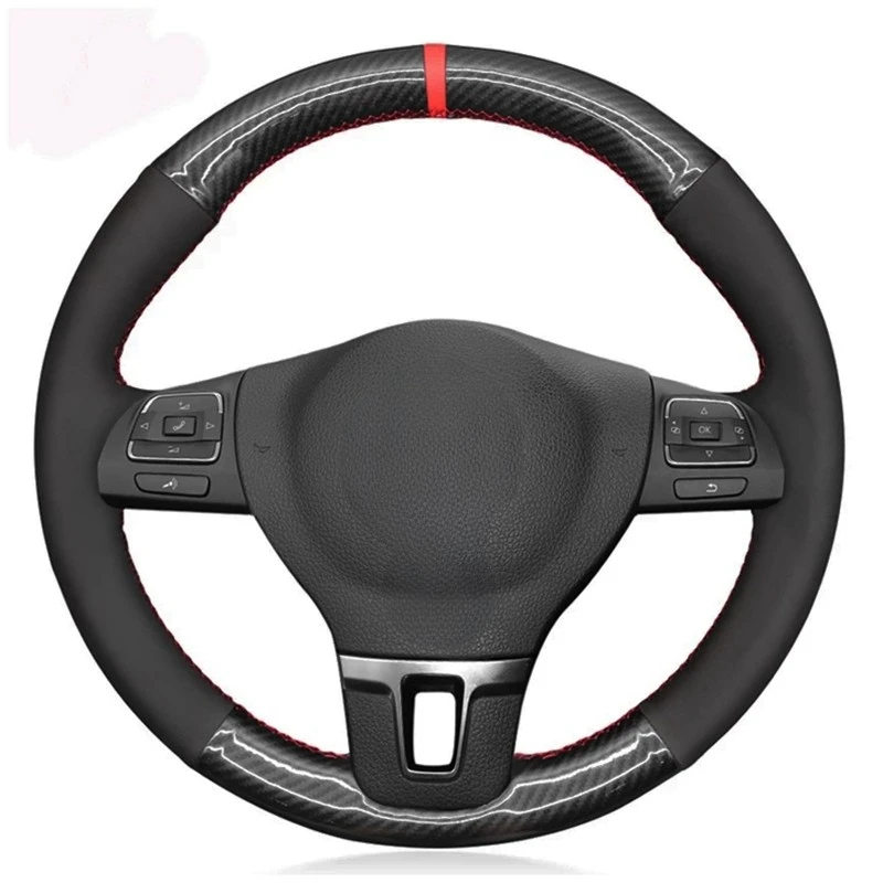 

Car Steering Wheel Cover Hand-stitched Soft Black Suede Carbon Fiber For Volkswagen VW Tiguan Lavida Passat B7 Jetta Mk6 MK5