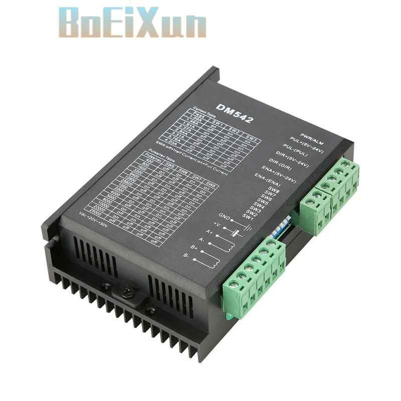 

DM542 Stepper Motor Controller 2-phase Digital Stepper Motor Driver 20-50 VDC Max. 4.2A for Nema23 Series Motor