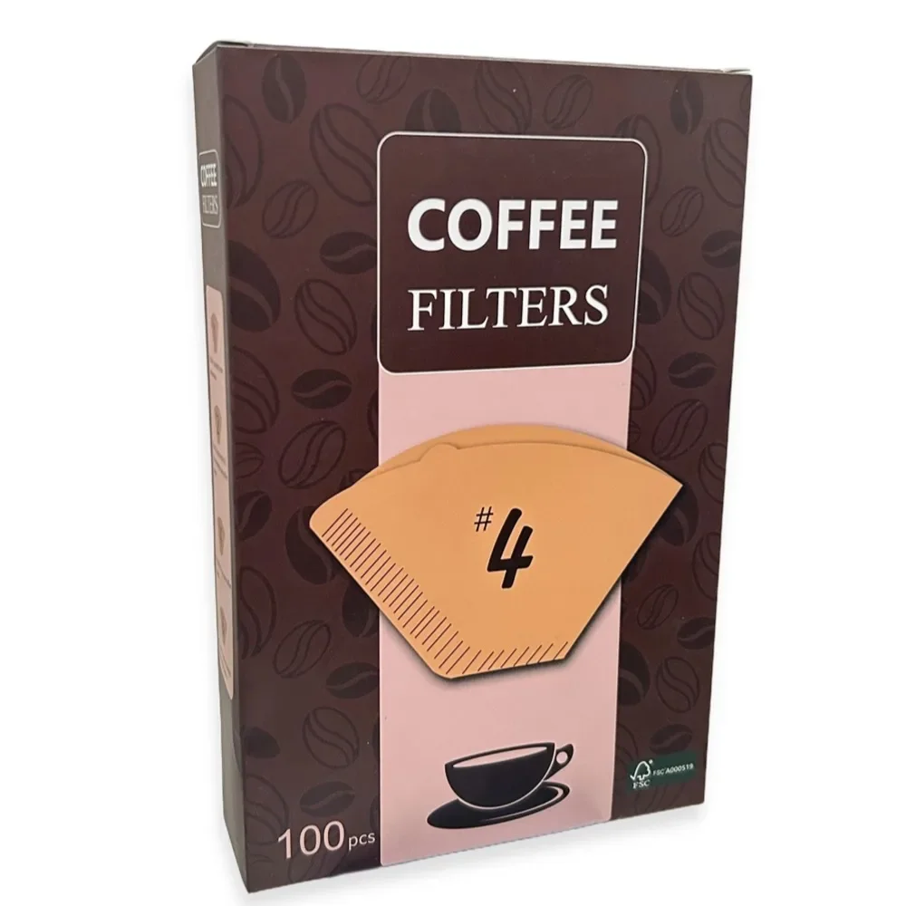 100 Pcs #4 Cone Disposable Coffee Paper Filters for Coffee Maker,Unbleached Natural Brown, Coffee Maker Filter Accessories
