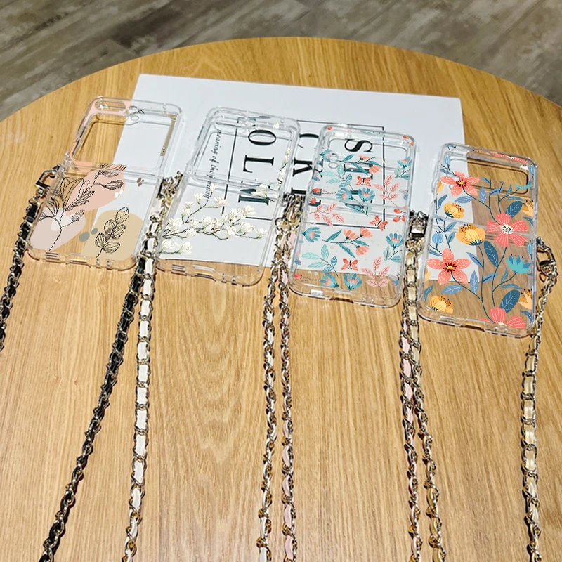 Silikonski ovitek s cvetličnim potiskom za Samsung Galaxy Z Flip 6 5 4 3 5G, zložljiv, z mehko kovinsko vrvico za Samsung Z Flip5._voghion.com