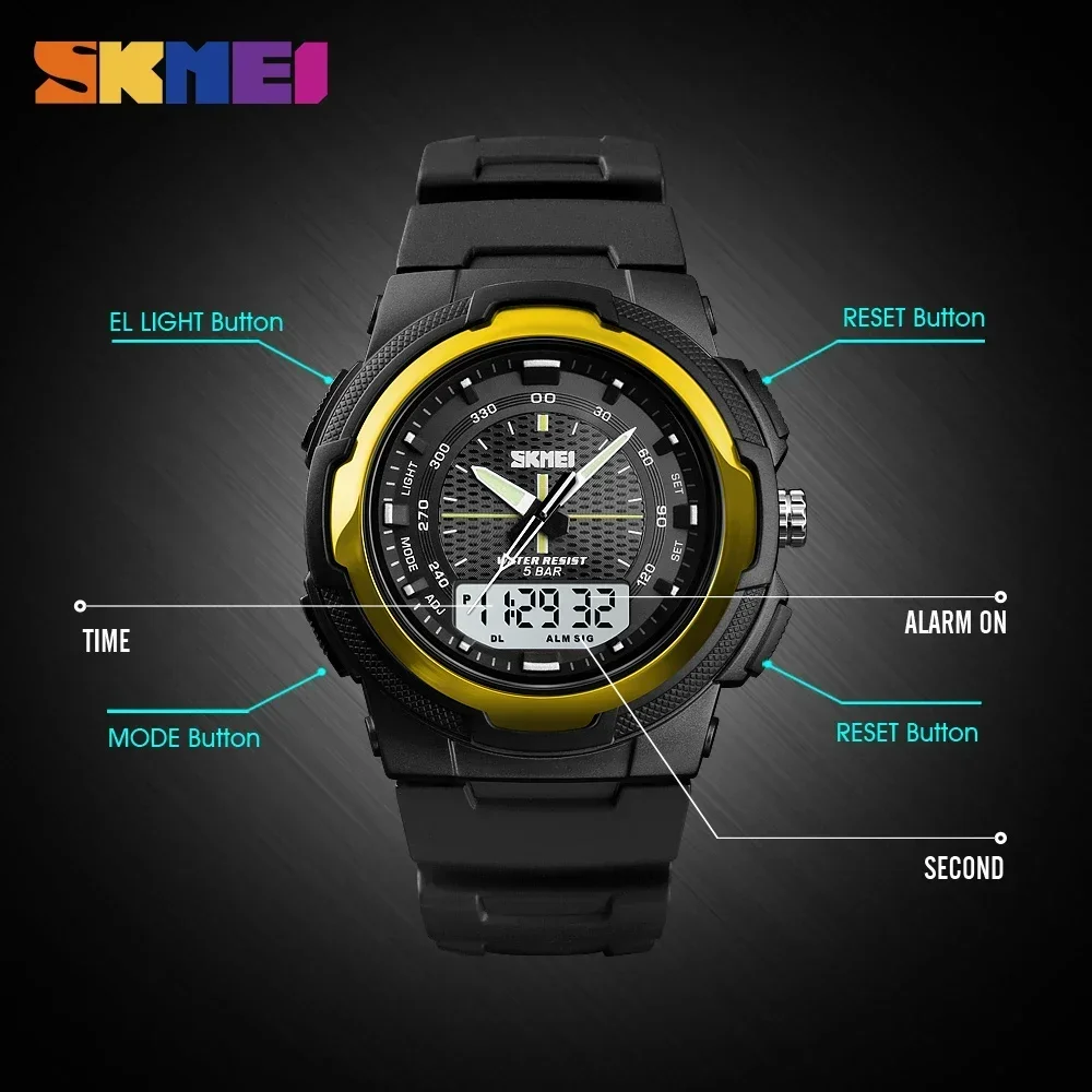 SKMEI 1454 Man Military Watches Men PU Strap Wristwatch Quartz Watches Double Clock Men Watch Outdoor Sports Electronic Watch 5
