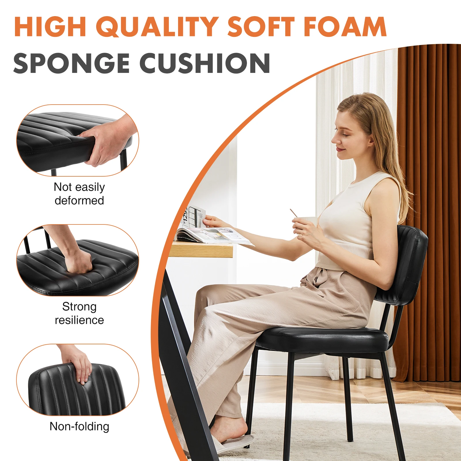 Matsu Modern Japandi Faux Leather Ergonomic Dining Chair detailed backrest and upholstery finish