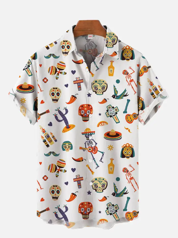 2024 Fashion Men's Hawaiian shirts Mexican Style Colorful Graffiti Art Poster Prints Short Sleeve Shirt  Hawaii style clothing 3