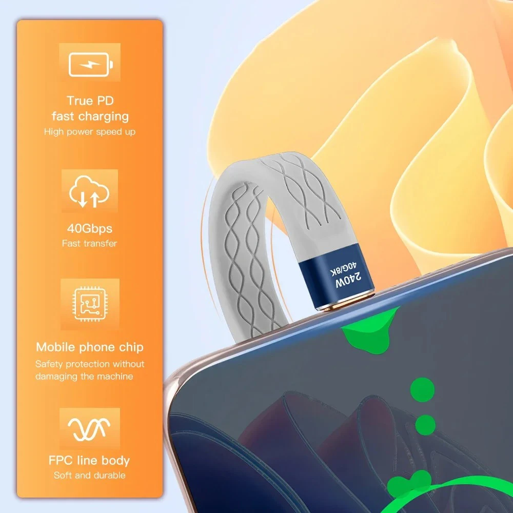 240W 40Gbps USB C to C Short Cable 8K Flat Slim FPC Fast Charging Data Transfer Extension Cord For MacBook iPad Pro Type C Cable