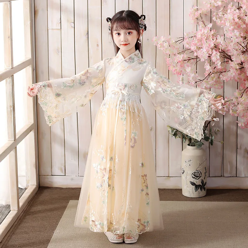 

Hanfu Children Ancient Costume Spring Autumn Ancient Fairy Princess China Cherry Blossom Embroidery Chinese Traditional Dress