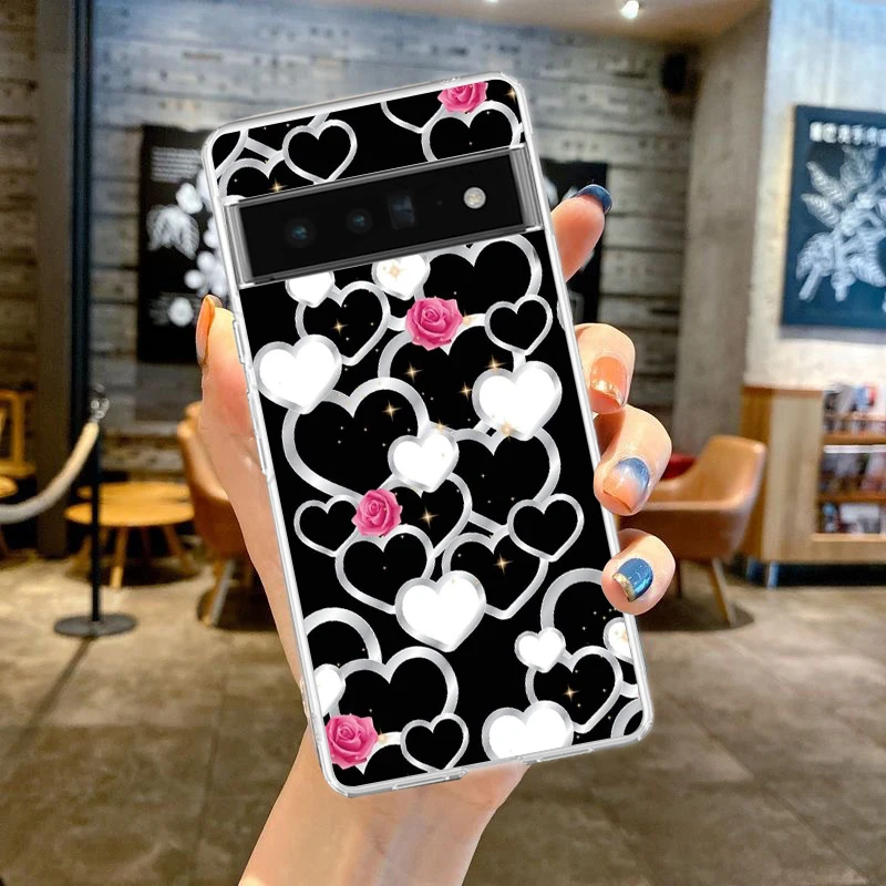 Gold Rose Love Heart Soft Silicone Clear Phone Case - Elegant TPU Cover