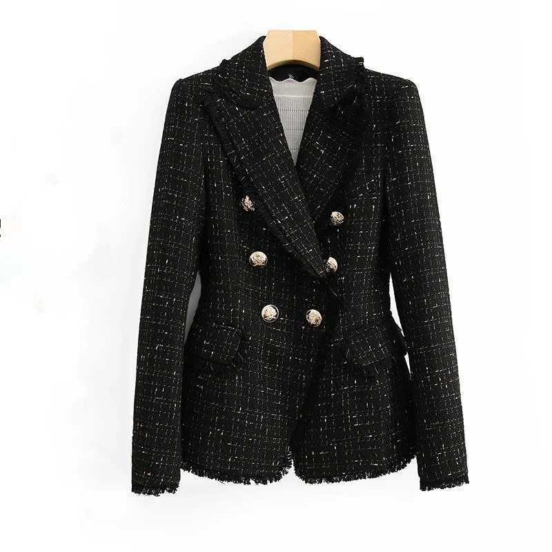 

Temperament Ladies Jacket Tweed Suit Jacket 2021 New Double-breasted High-quality Slim Suit Is Thin And Jacket Women