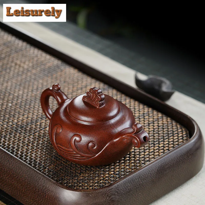320ml Luxury Yixing Purple Clay Teapot Handmade Sea Wave Flower Ruyi Pot Raw Ore Red Mud Kettle With Filter Chinese Zisha Teaset