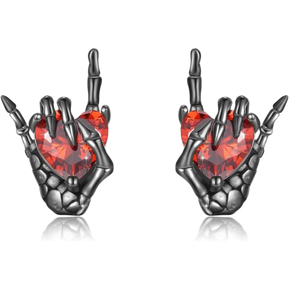 Vintage Gothic Heart Stud Earrings  Plated Zirconia, Versatile for All Seasons, Ideal for Halloween