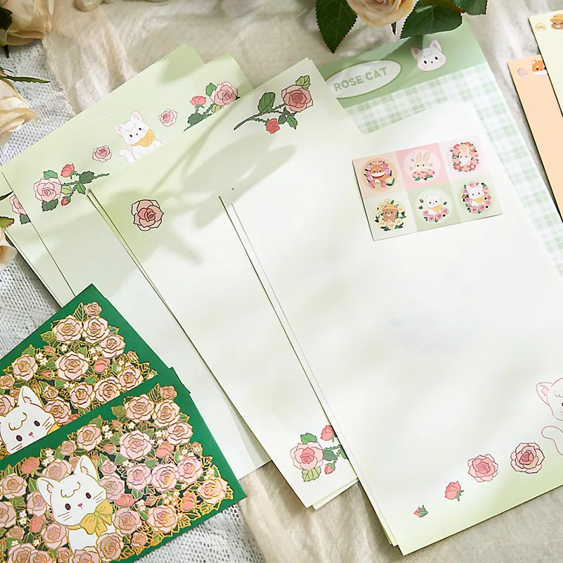 Kraft Paper Envelopes Mini Envelopes 22pcs/Set Lovely Garden Envelopes Kawaii Letter Pads Cute Bookmarks Korean Stationery Wedding Party Postcards Cover Stickers