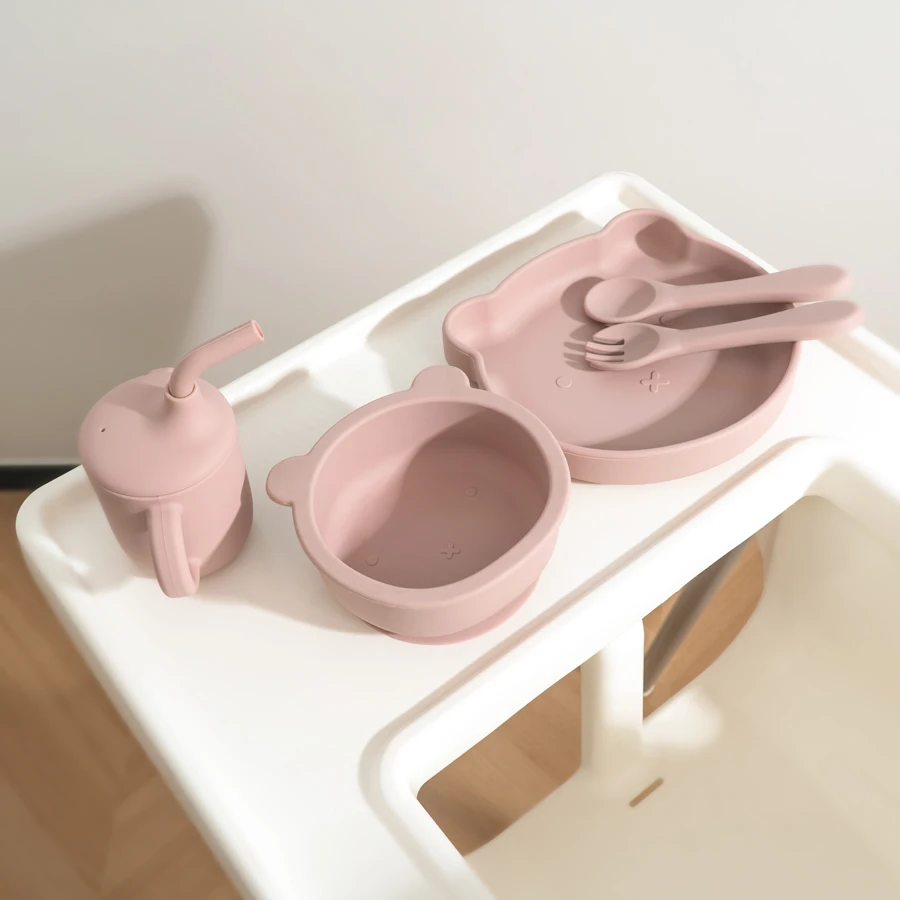 Mamaplan Baby Silicone Dishes Plate Set Baby Feeding Sucker Bowl BPA Free Baby Sippy Cup Spoon Portable Tableware For Children 6