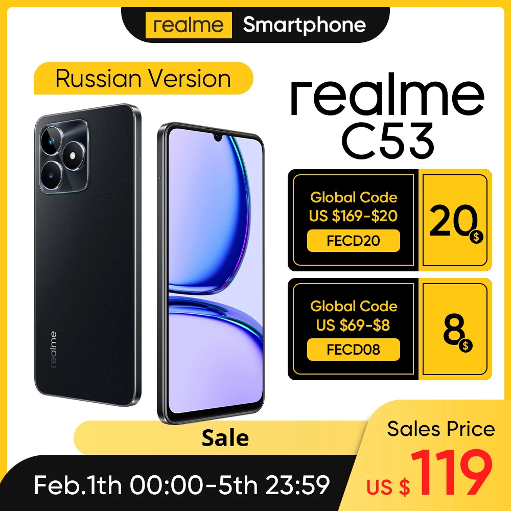 Realme C53 Mobile Phones 6.74 90Hz Display NFC 5000mAh 8MP Selfie Camera  Cell Phone Face unlock - AliExpress