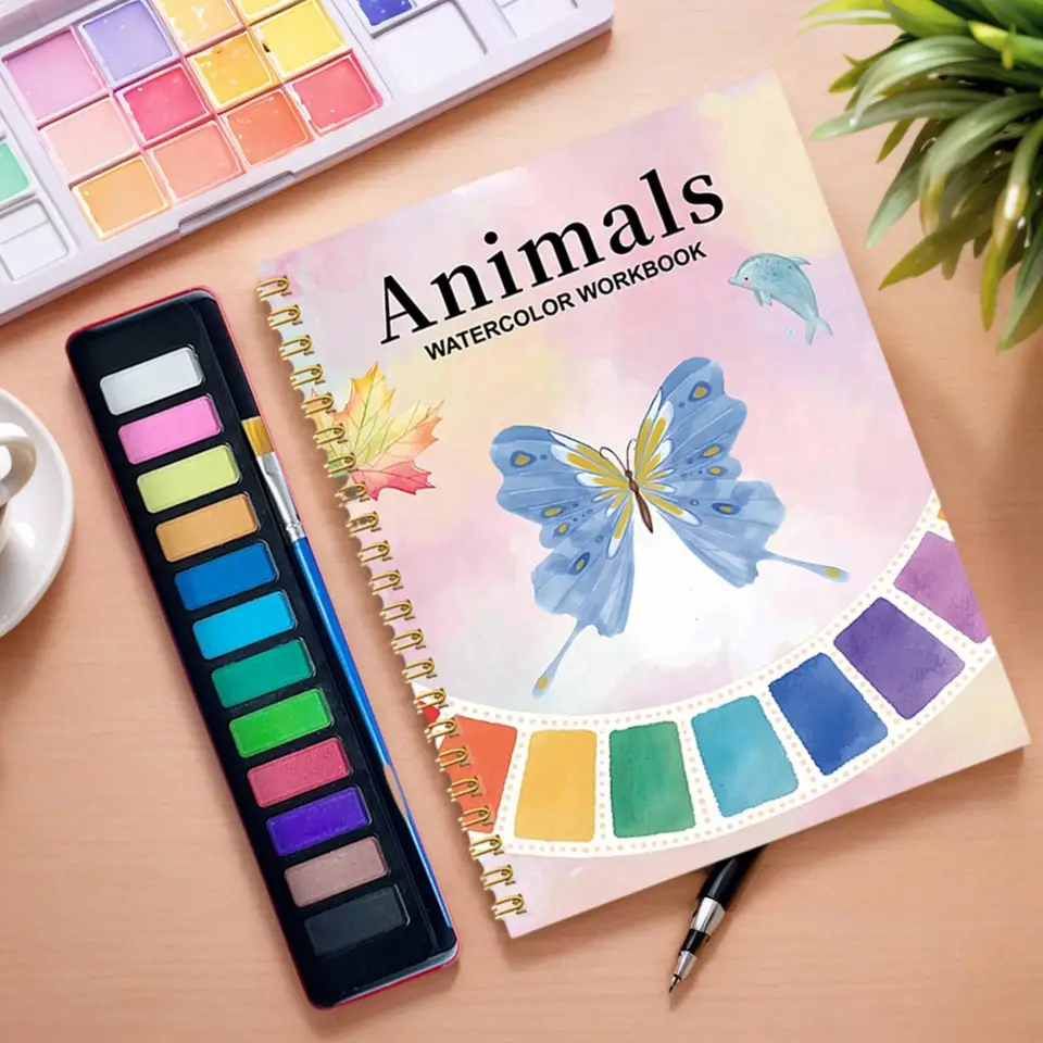 Watercolor Practice Book - 12 Kleuren Aquarel Schildersboek Met Benodigdheden, Spiraal Schetsboek Voor Beginners, Tieners En Volwassenen