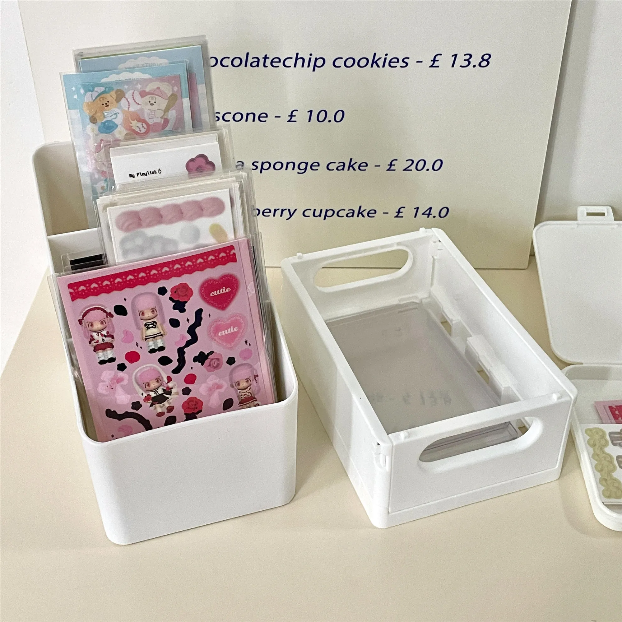 Sharkbang 2025 New White Storage Box Desktop Organizer Large Capacity Postcards Stickers Box Subpackage Holder Stationery 2