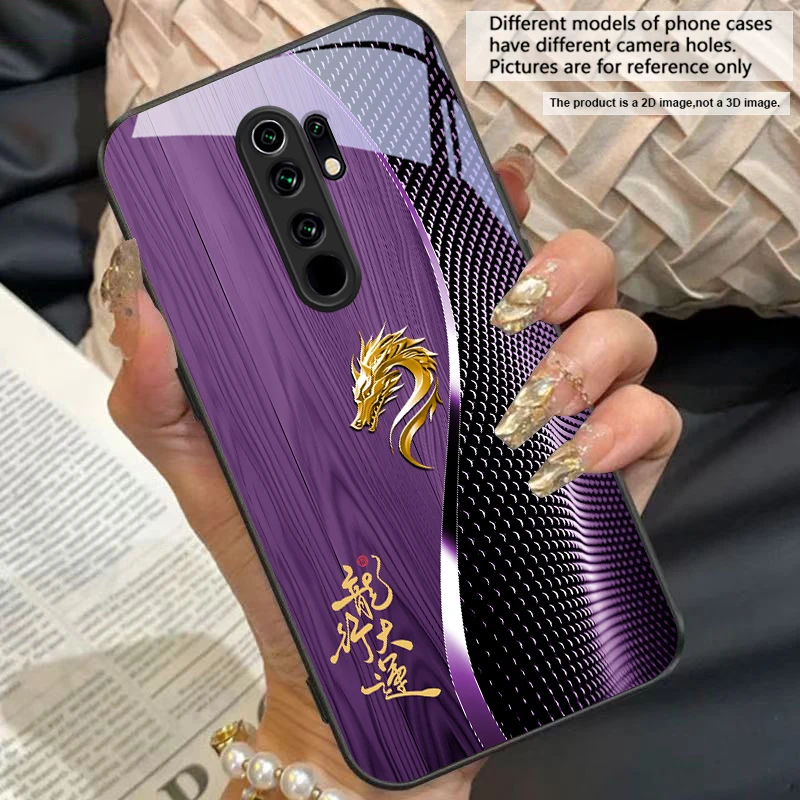 Elegant Black Tempered Glass Phone Case with Traditional Dragon Totem Design