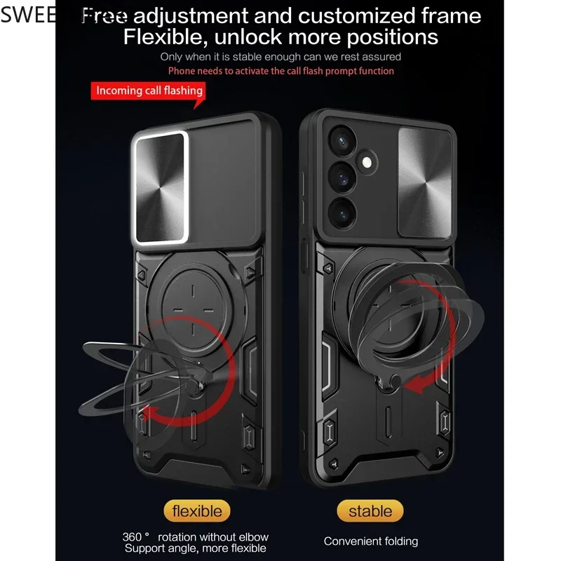 Armor Magnetic Metal Ring Rotation Case with Incoming Call Flashing Alert