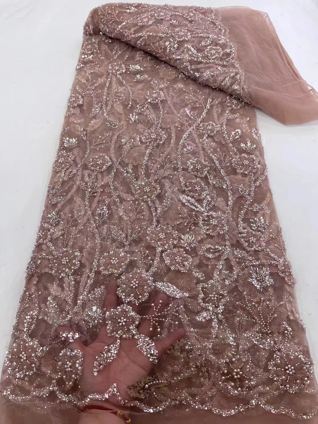 

Роскошные бусины для жениха африканские кружевные ткани 5 ярдов 2023 Высокое качество Французский Тюль Блестки из бисера в нигерийском стиле Asoebi свадебное шитье Xc