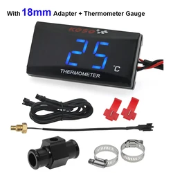 LCD Digital Screen Mini Motorcycle Thermometer with Sensor (Blue 18mm Adapter)