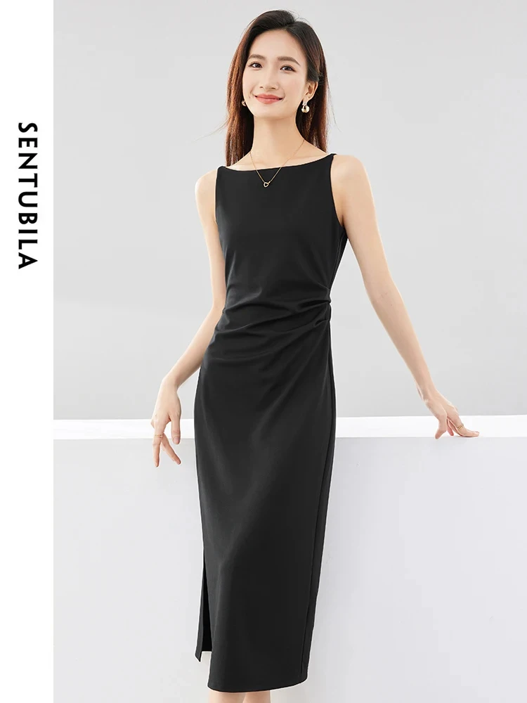Women Spring Autumn Slim Temperament Slash Neck Sleeveless Lady Dresses womens dresses