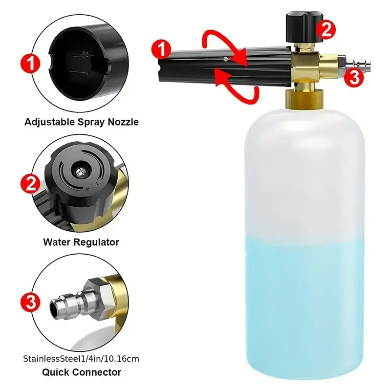 High Pressure Washer Gun With PA Foam Pot Universal Spray Nozzle Car Wash Set 1/4" Quick Connector Easy M22 Connection 3