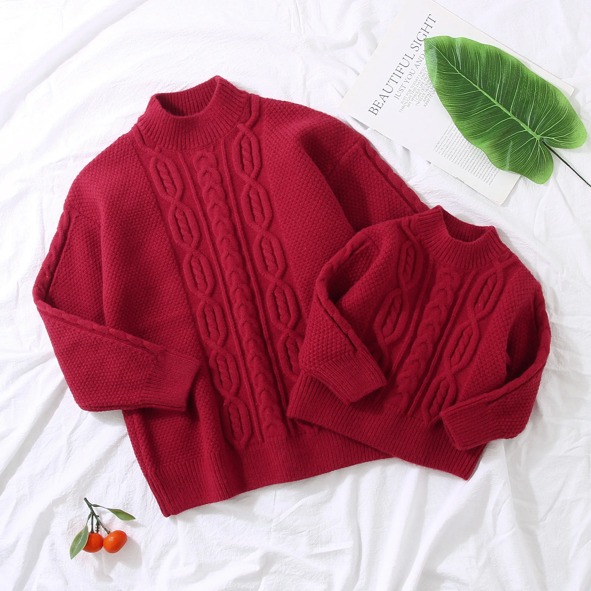 

New Year Family 2023 Red Sweater Dad Mom Children Matching Knit Clothes Father Mother And Daughter Son Knitted Jumper Pullover