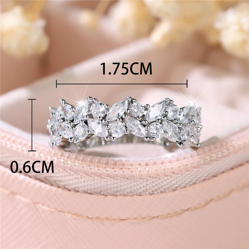 Luxury Female Crystal White Zircon Stone Engagement Ring Vintage Silver Color Wedding Jewelry For Women