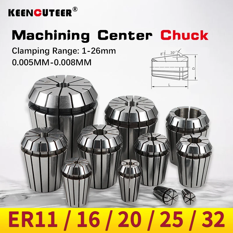 Spring Collet Chuck ER11 ER16 ER20 ER25 ER32 Spring Collet High Precision 0.005/0.008mm Collet Chuck for CNC Engraving Machine Milling Lathe Tool