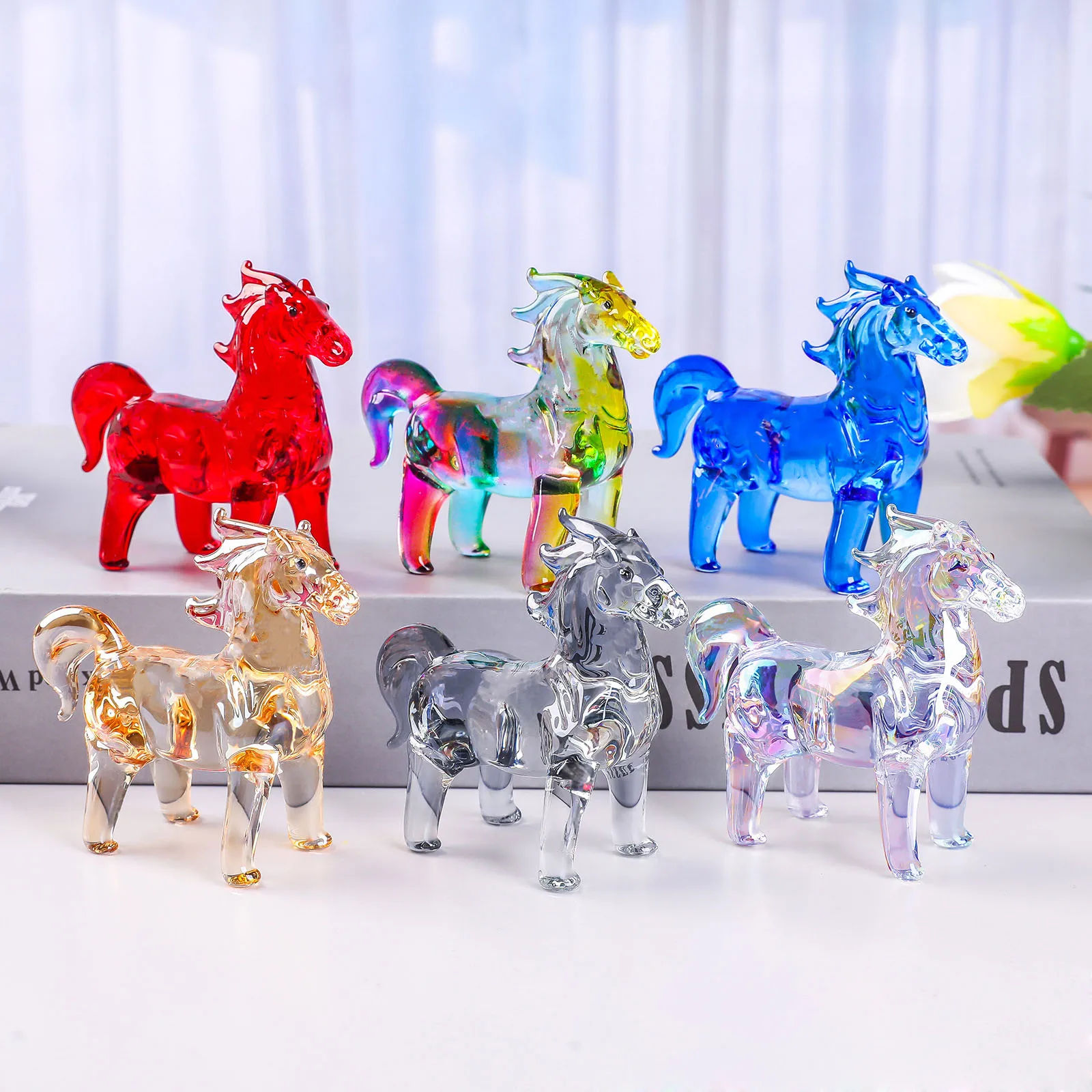 Colorful Crystal Horse Statue - Artistic Glass Ornament for Home and Office Decor