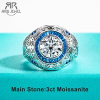 AnuJewel 3ct D Color Moissanite Men Ring 925 Sterling Silver Gold Plated Lab Created Diamond Vintage Engagement Ring For Men